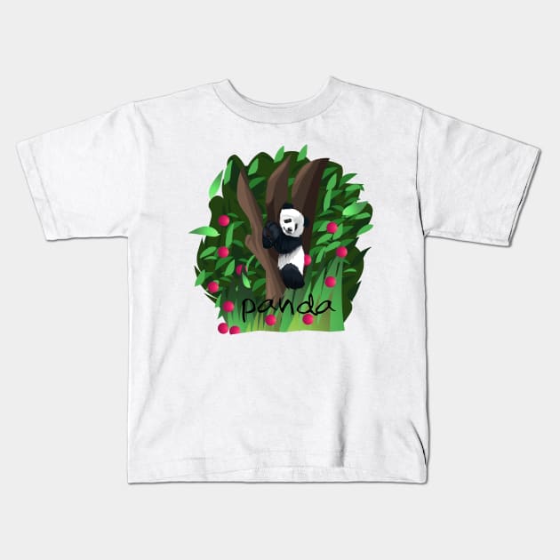 cute panda climbing tree Kids T-Shirt by Fadmel